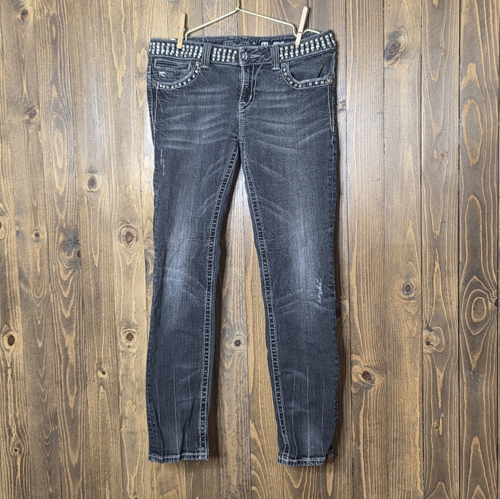 Miss Me Studded Belt Faded Black Skinny Jeans JP5130SK-3R size 3q Embellished